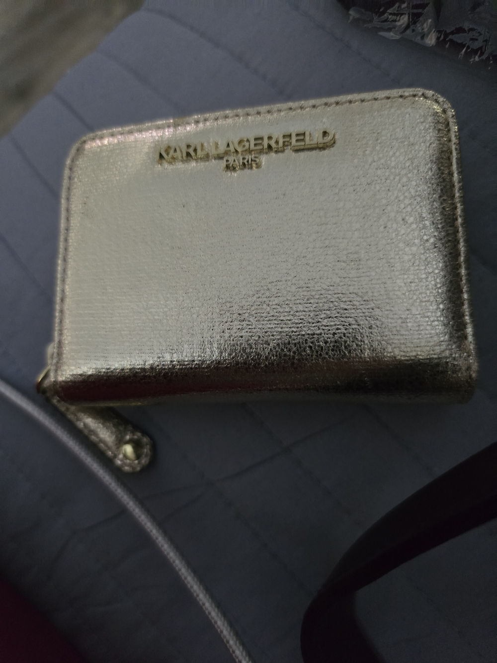 Karl Lagerfeld Shimmering Gold Leather Zip Wallet